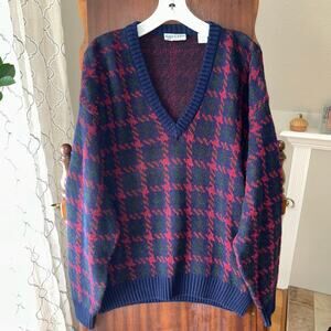 Vintage Gaucho Sweater Argentina Mens Wool Mohair Sweater Large blue red plaid